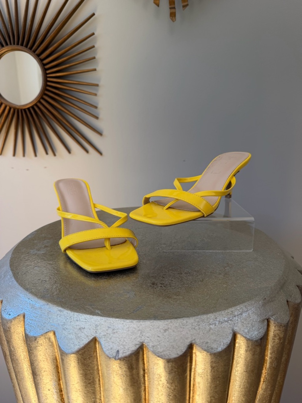 Charlotte Russe Yellow Strappy Square-Toe Heeled Mules